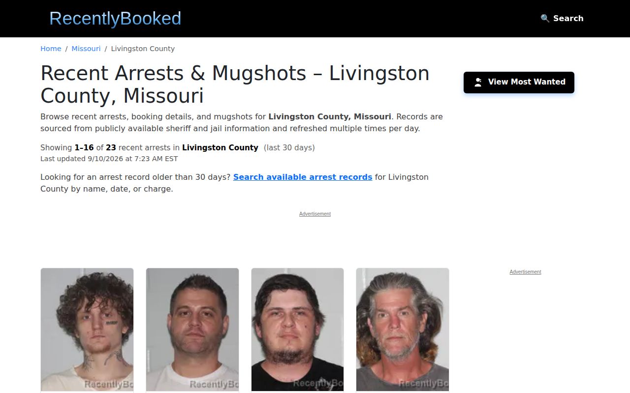 Unofficial RecentlyBooked Livingston County index interface
