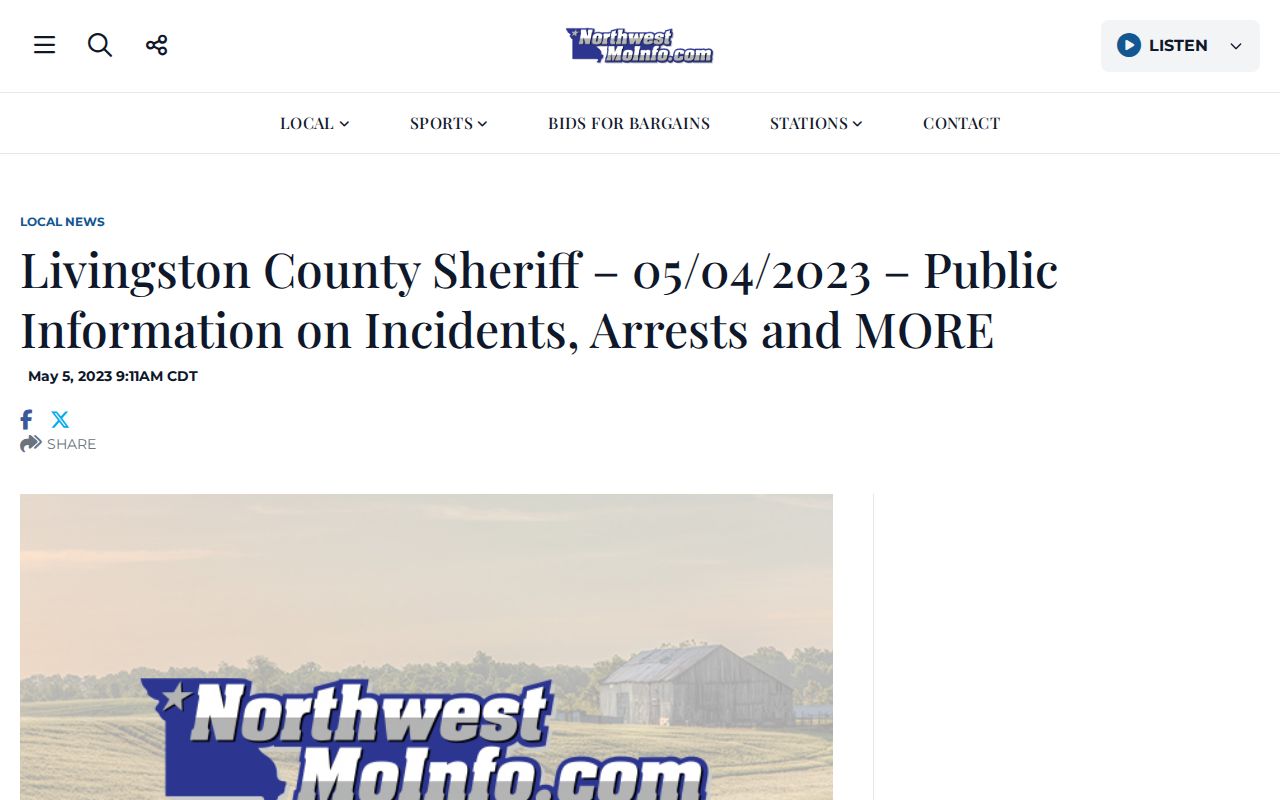 Northwest Missouri Info article based on Livingston County sheriff public information